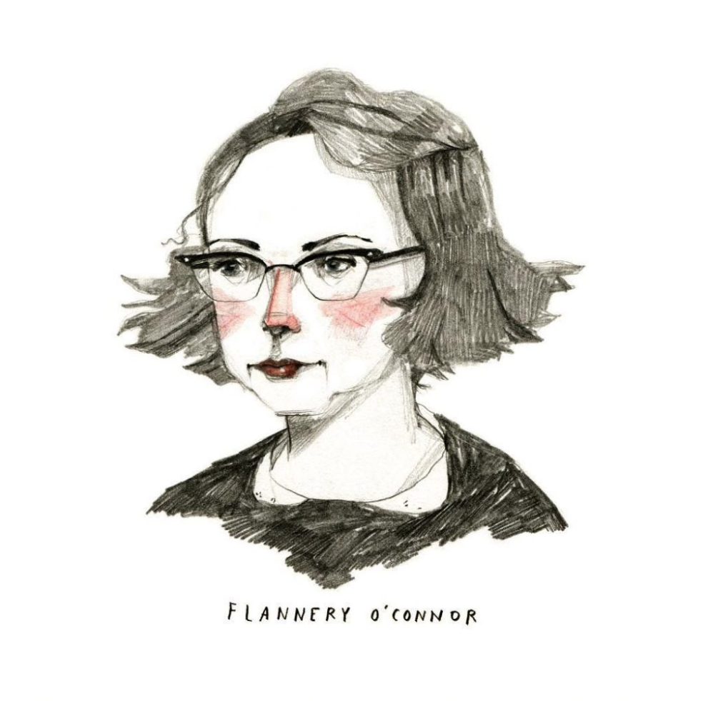 Lucky Savannah Flannery O'Connor illustrated portrait drawing by Abigail Halpin