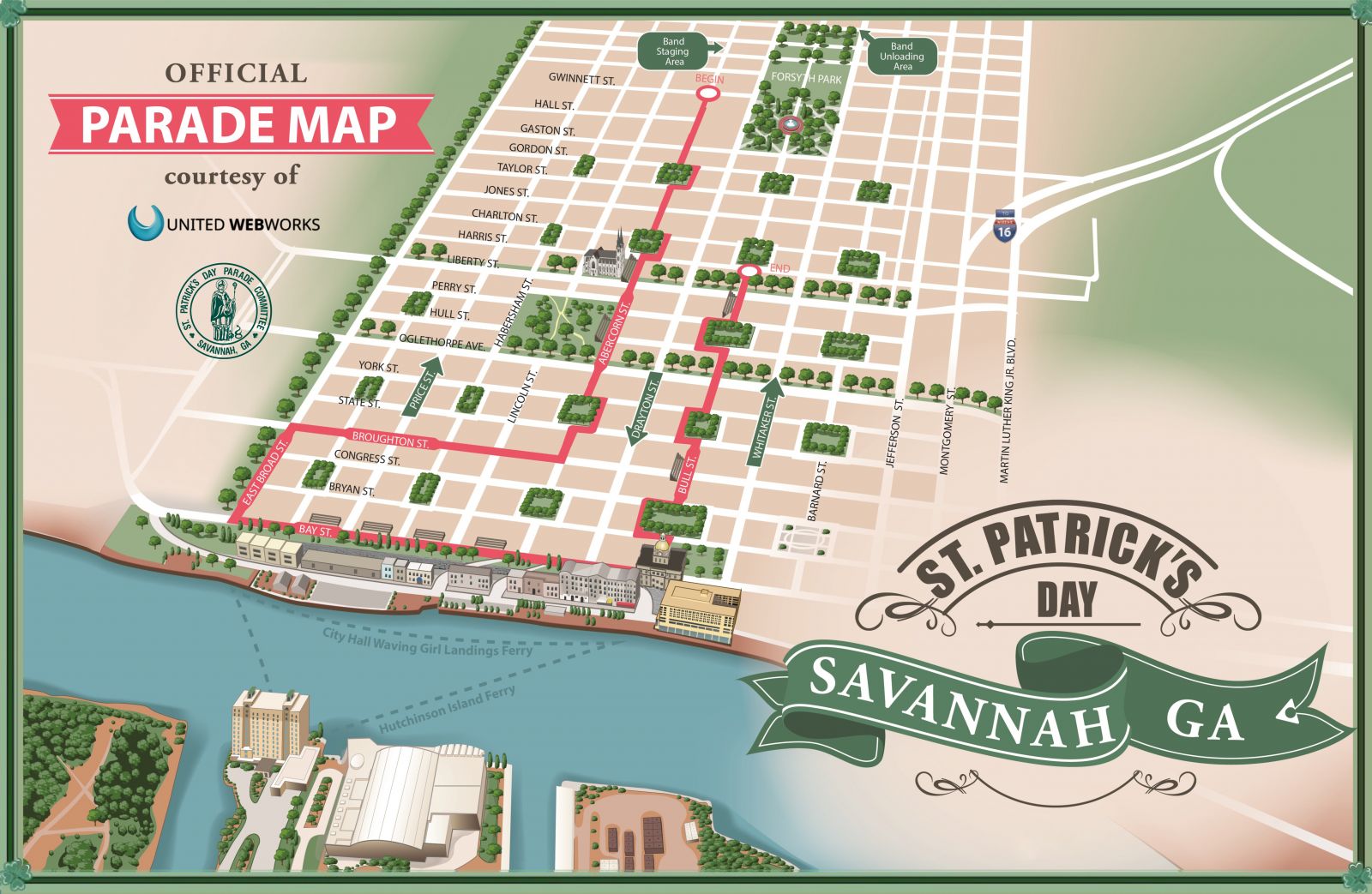 St. Patrick's Day Savannah Parade Map