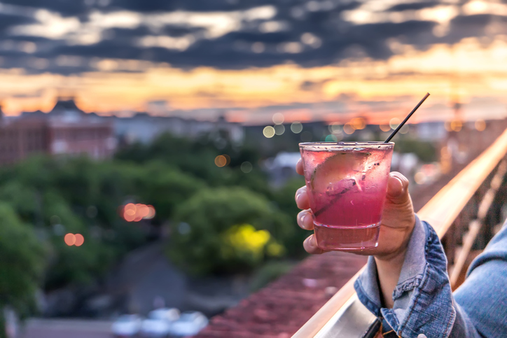 A cocktail on a rooftop deck